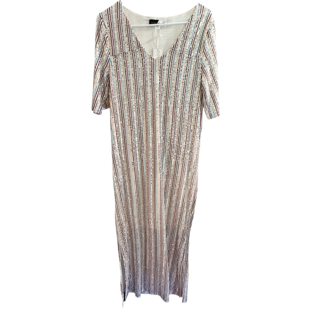 Piper & Scoot Colorful Rainbow Sequin Maxi Dress L - Picture 4 of 11